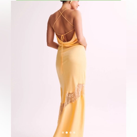 Meshki Chandra Lace Detail Yellow Satin Maxi Dress - Picture 4 of 4